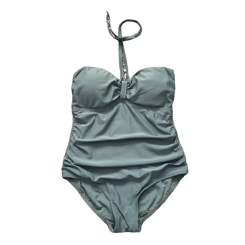 SEA & SAND Olive Green Tie Around Neck One Piece Swimsuit MEDIUM
